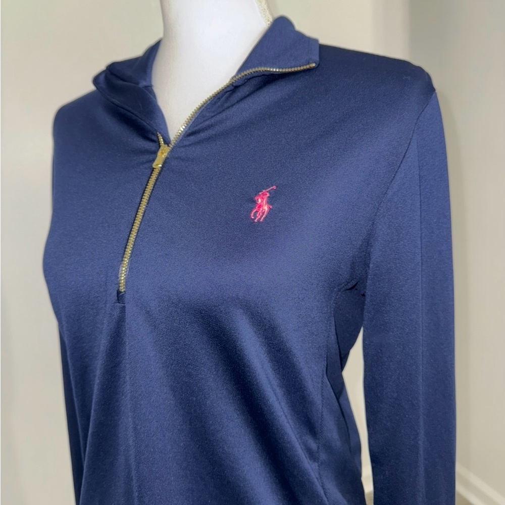 Ralph Lauren Golf Women’s Navy 1/4 Zip Pullover Top Size M Pink Logo Preppy - Picture 3 of 4